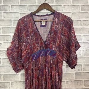 Anthropologie Tiny World Bohemian Kimono Sleeve Abstract Soft Stretch Midi Dress